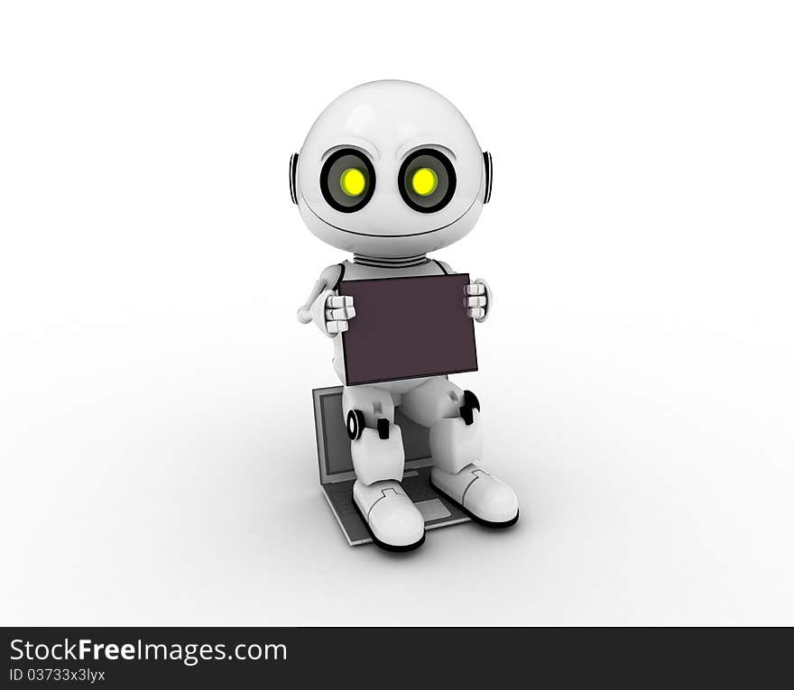 White robot with tablet, 3d rendered