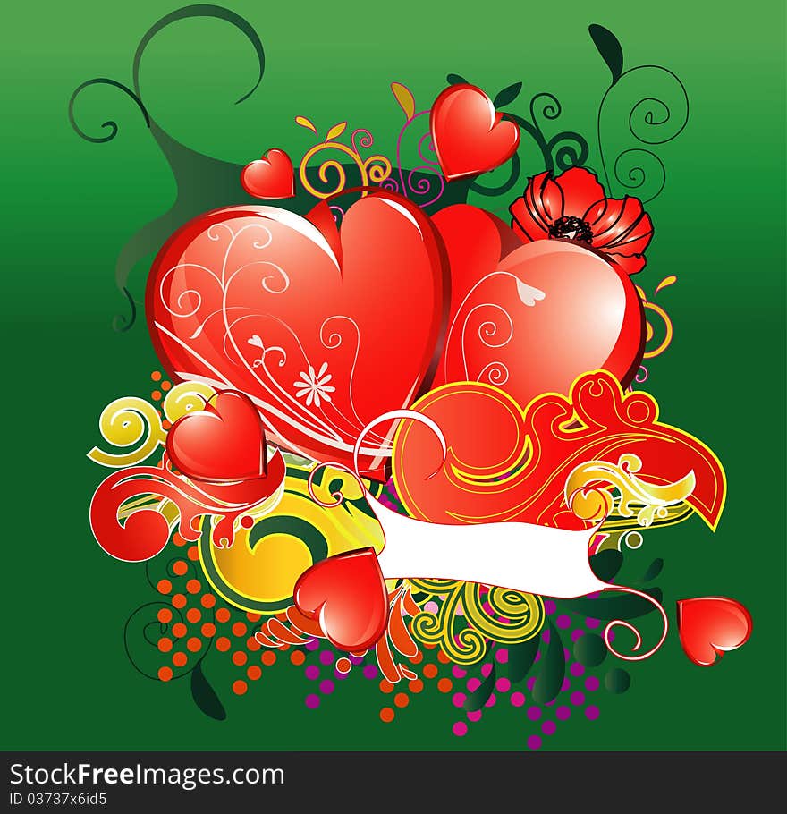 Art illustration of a red hearts on a green background/ eps. Art illustration of a red hearts on a green background/ eps