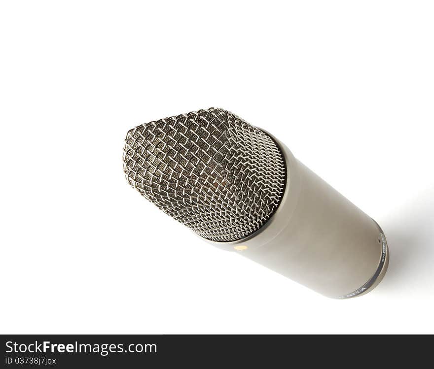 Studio microphone for recording on a white background