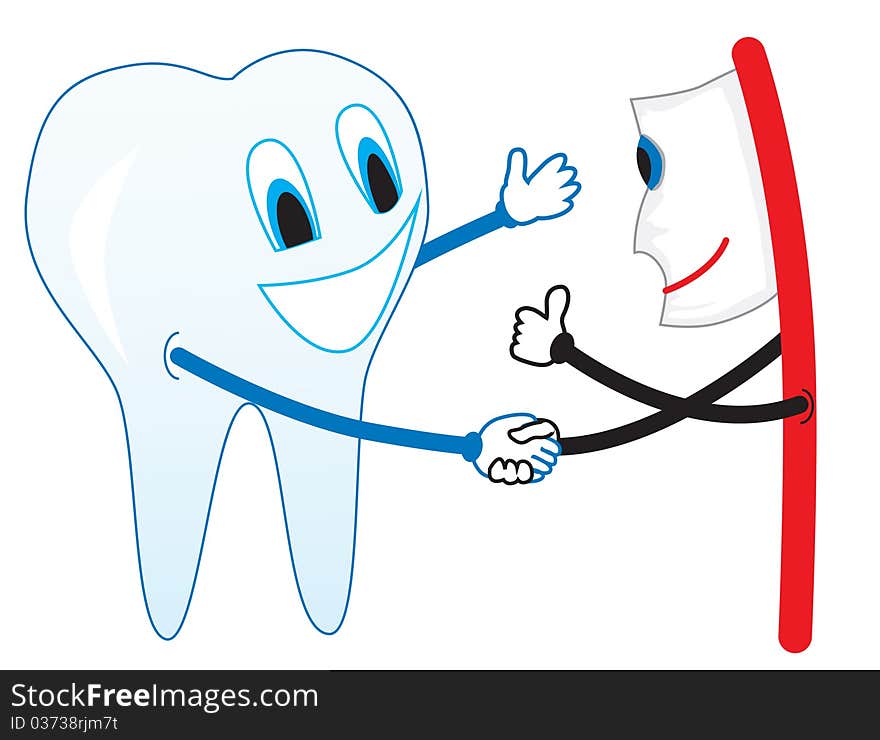 Tooth and toothbrush greet each other