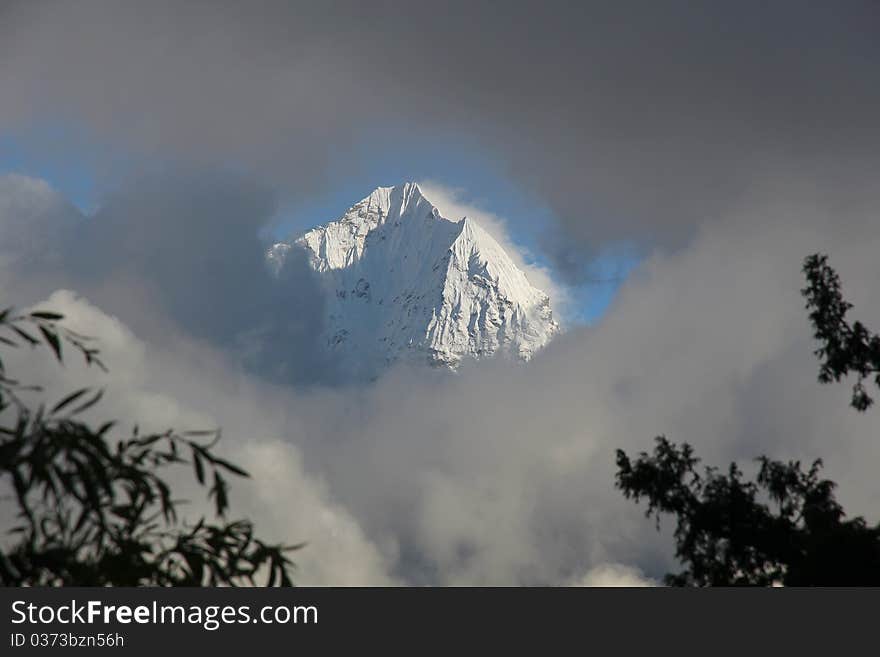 View of Tamserku from Namche Bazaar