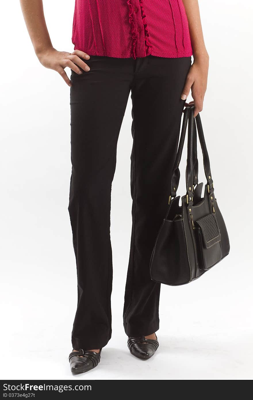 Lower body of a confident career business woman in elegant clothes with a leather handbag. Lower body of a confident career business woman in elegant clothes with a leather handbag