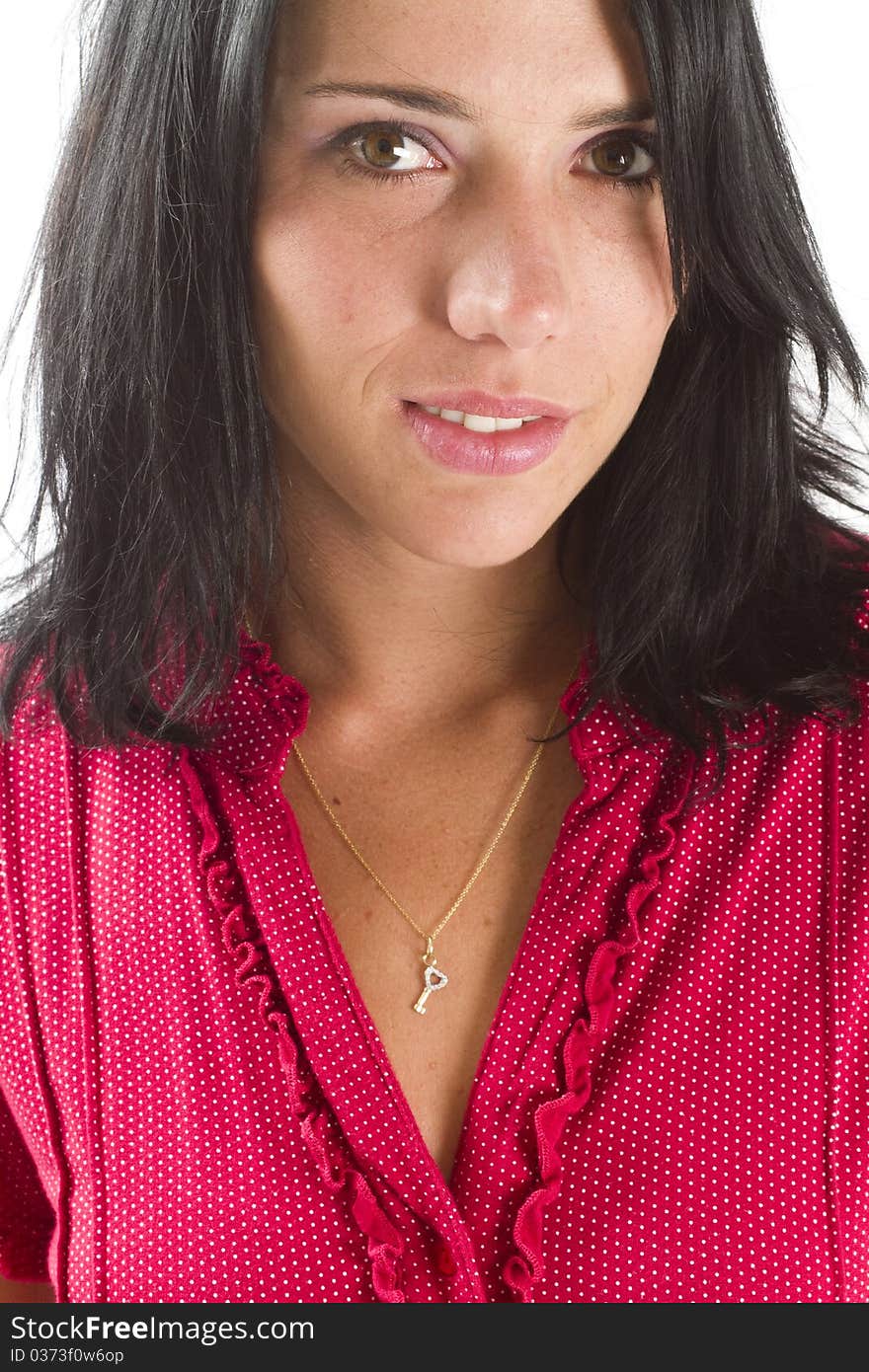 Close-up of the face of a young model with dark hair. Close-up of the face of a young model with dark hair