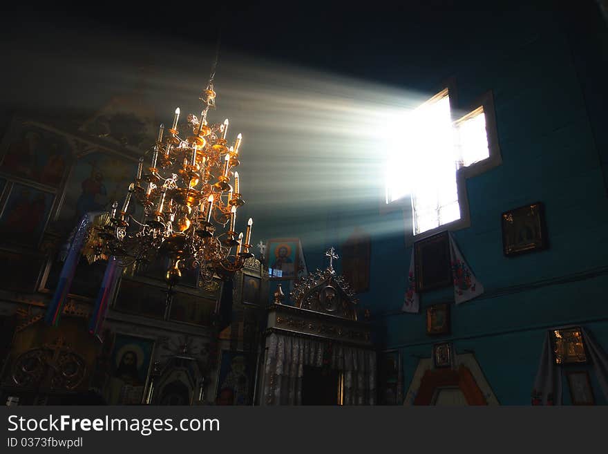 Classical building, windows with decorations in the church. Classical building, windows with decorations in the church