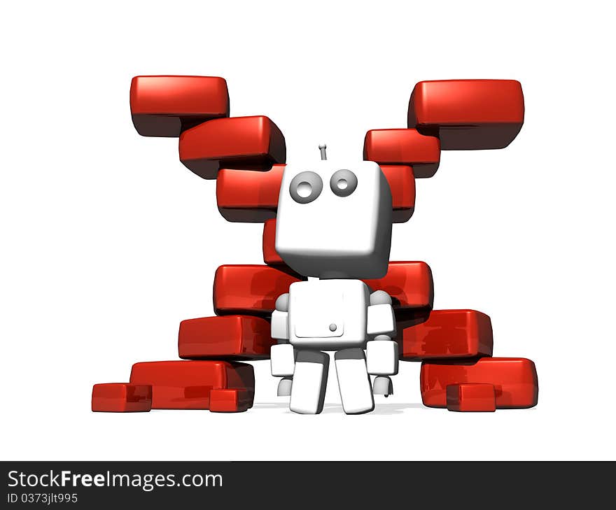 3D White Robot In Front Of A Red Cross