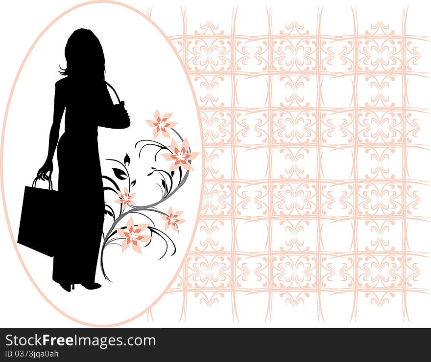 Silhouette elegant woman in the decorative frame