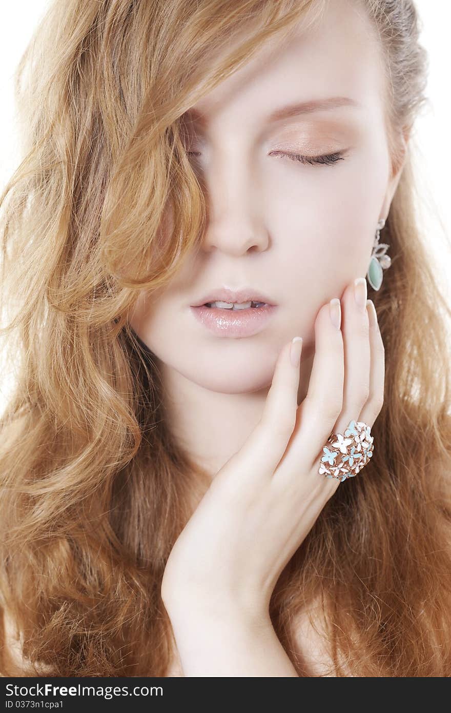 Portrait of elegant beautiful woman wearing jewelry.