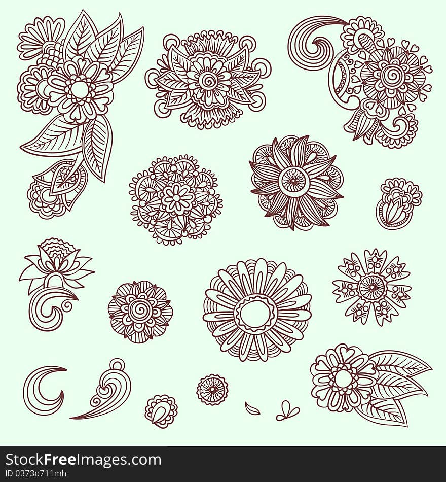 Set of flower elements