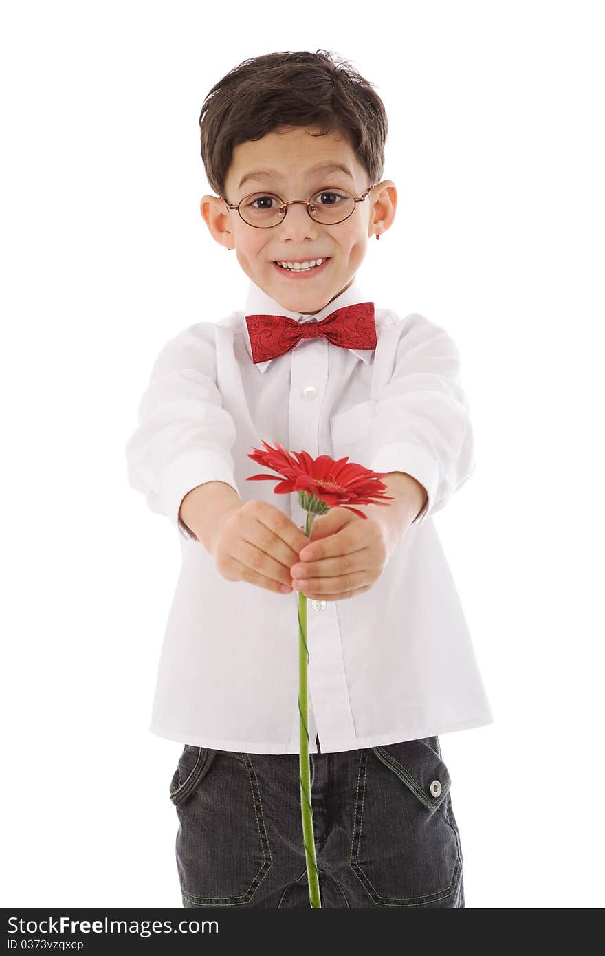 Boy with red flower