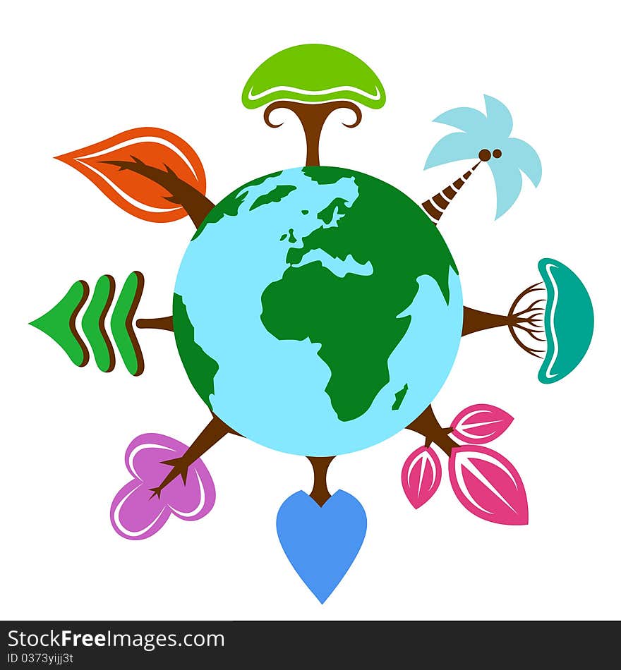 Earth with tree illustration design vector