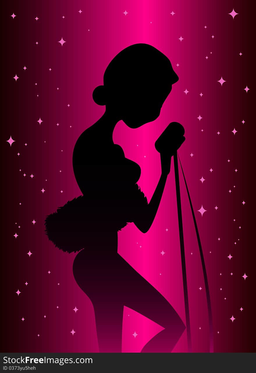 Woman singing silhouette vector background