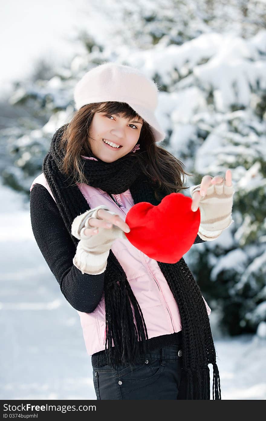 Teen girl heart in his hands