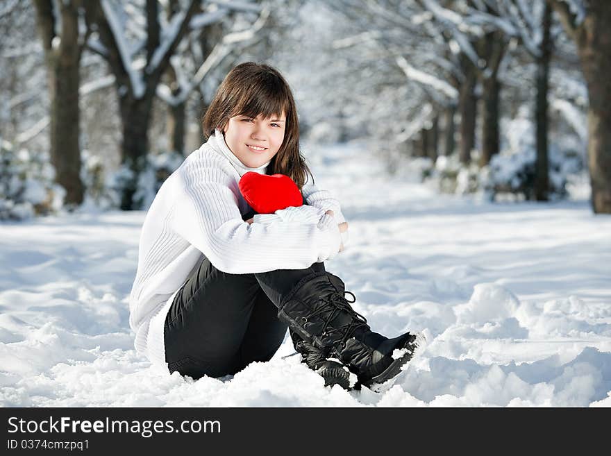 Teen girl heart in his hands