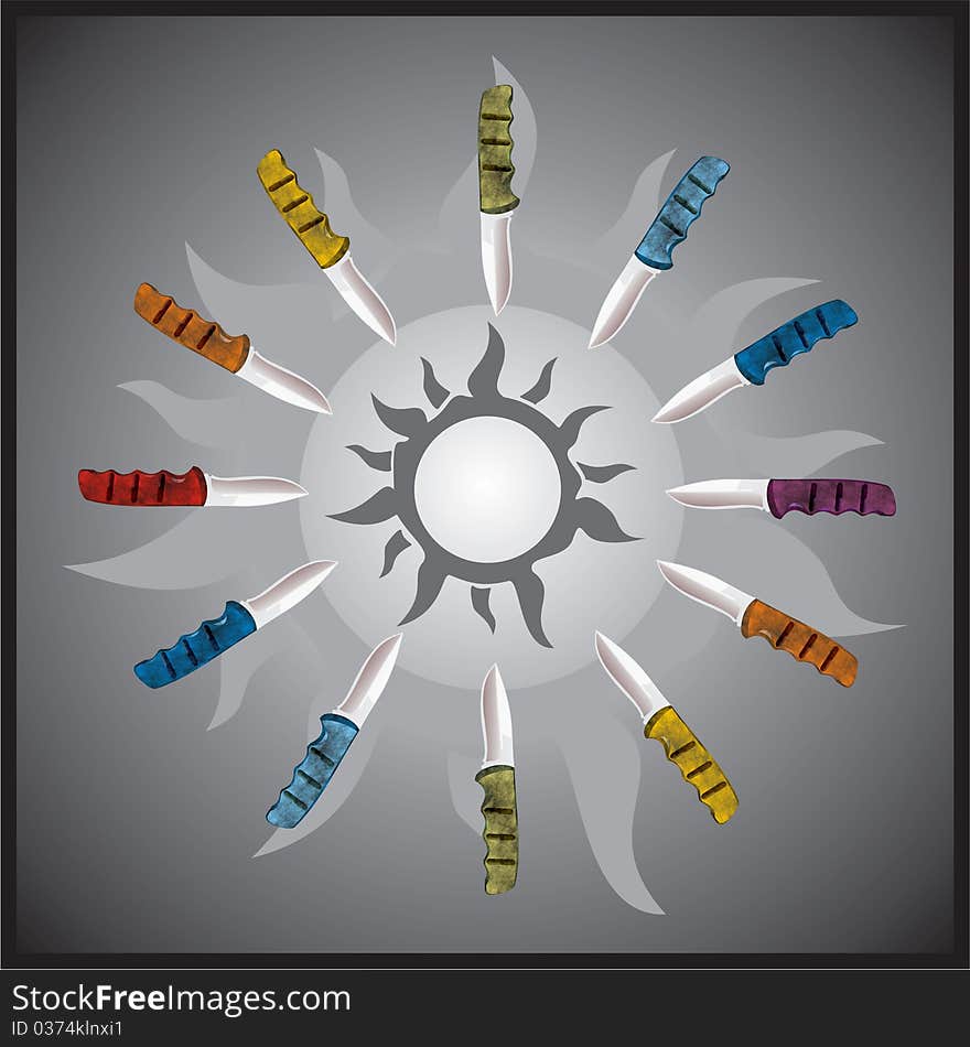 Sun knives on the grey background. Sun knives on the grey background