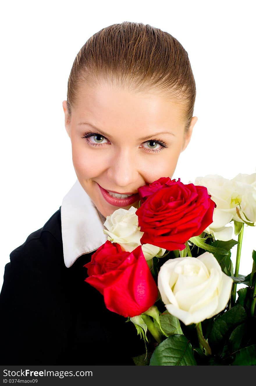 Young women With Rose  isolated on white