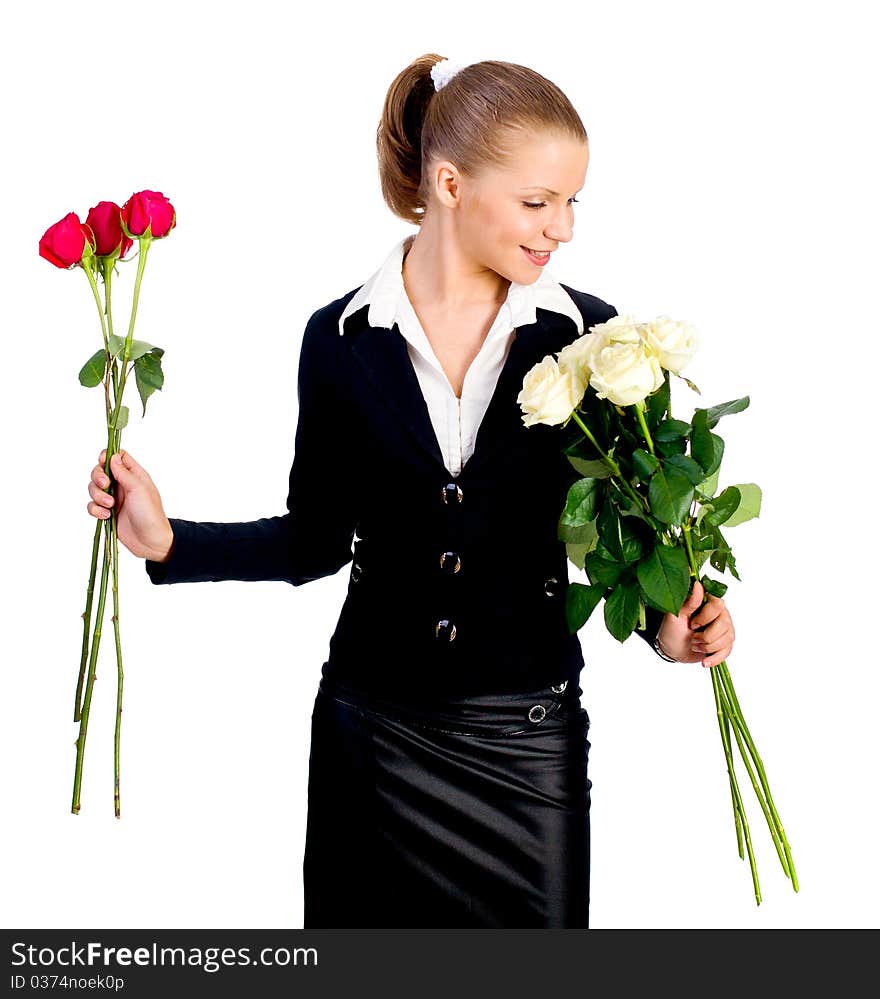 Young women With Rose isolated on white