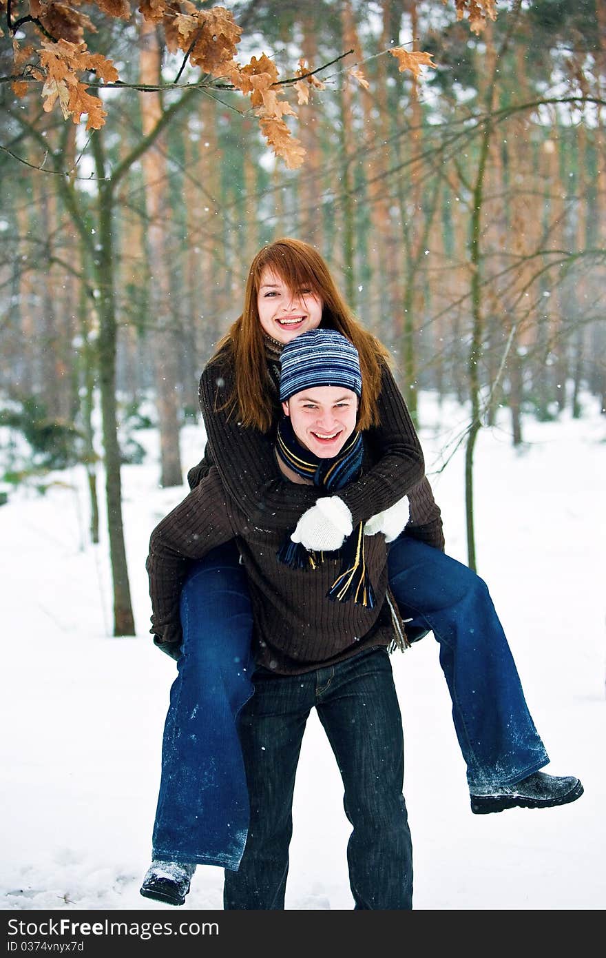 Couple in love in forest