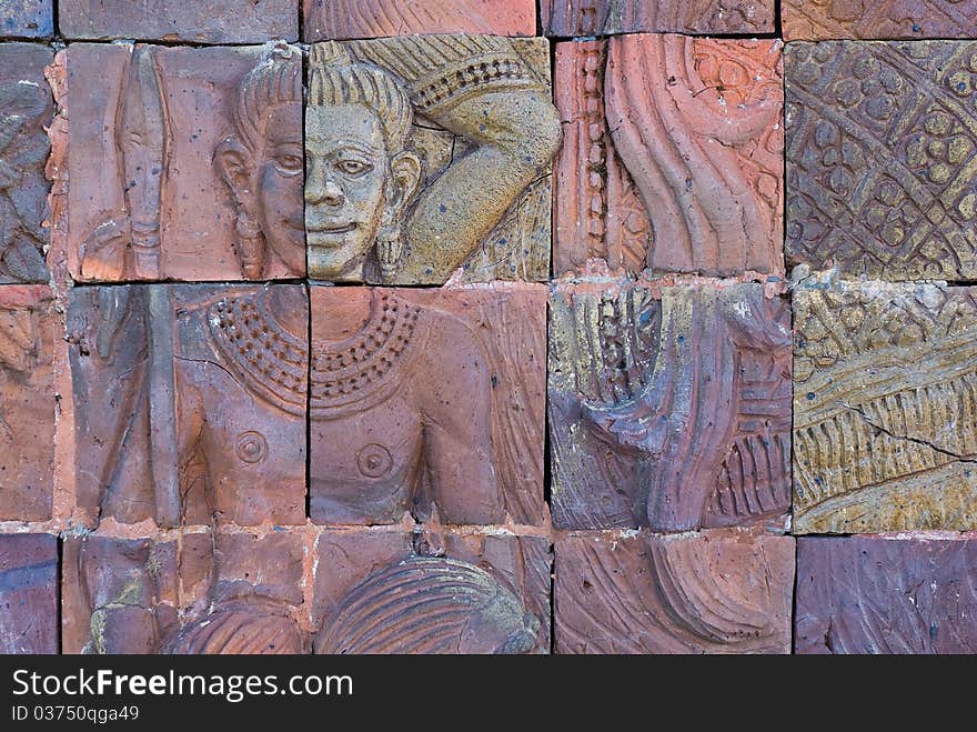 Brick wall decorate in temple at thailand