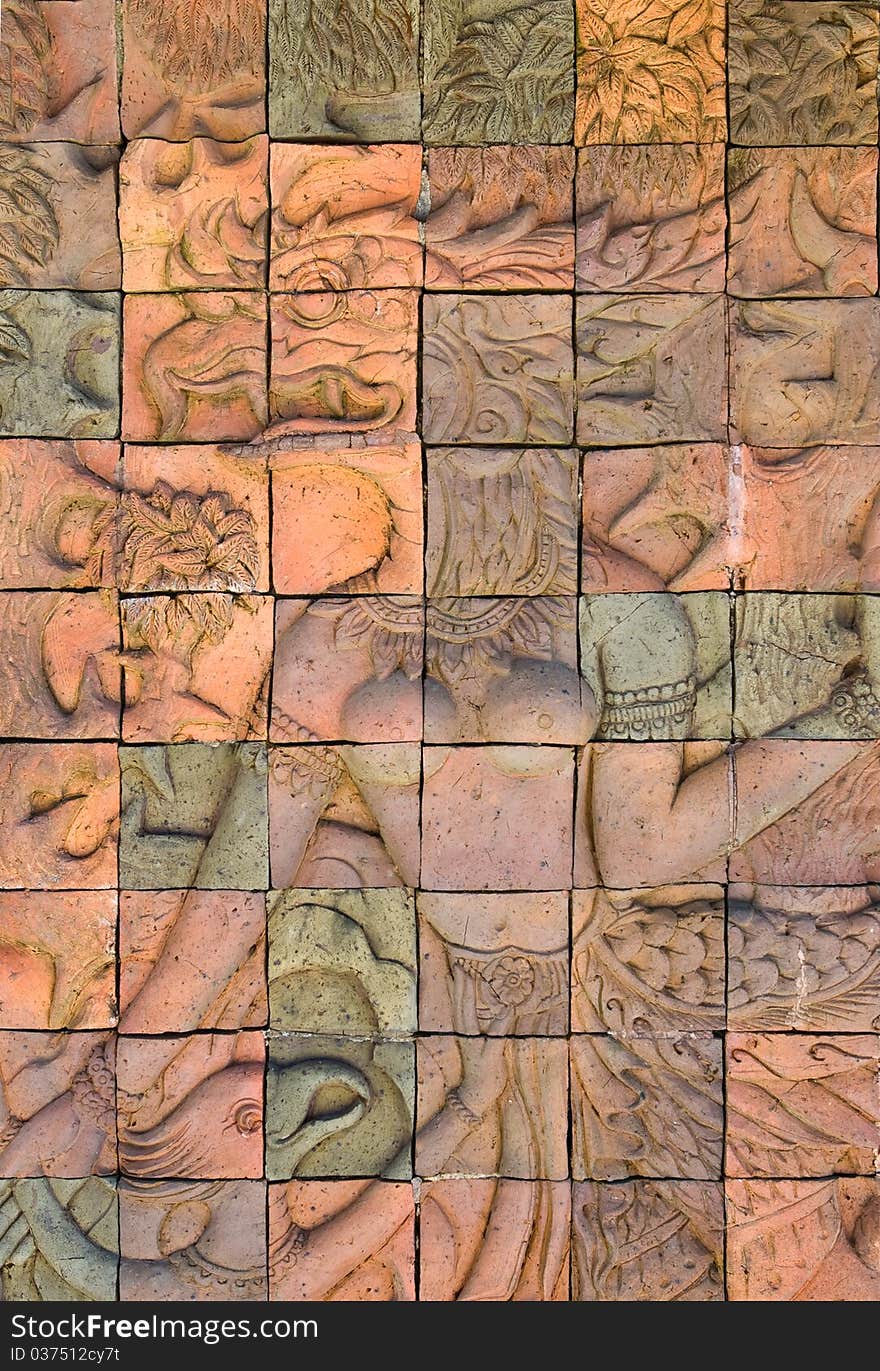 Brick wall decorate in temple at thailand