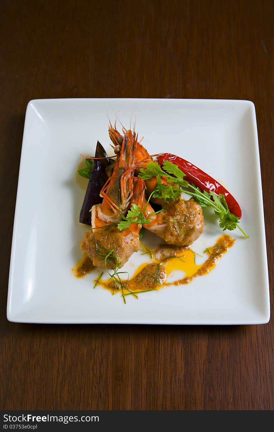 Grilled Shrimp with Thai red curry sauce. Grilled Shrimp with Thai red curry sauce