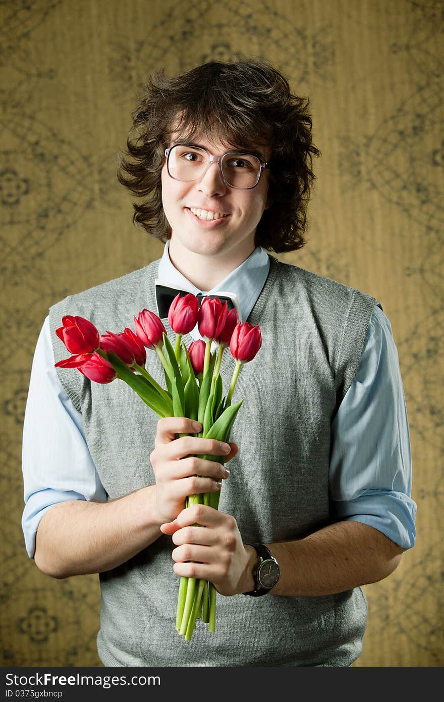 Student with flowers