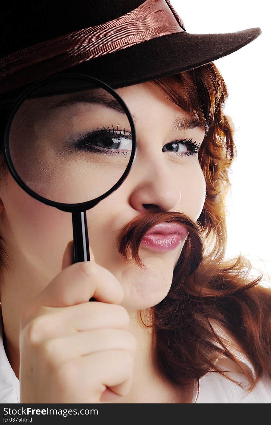 Woman with magnifying glass