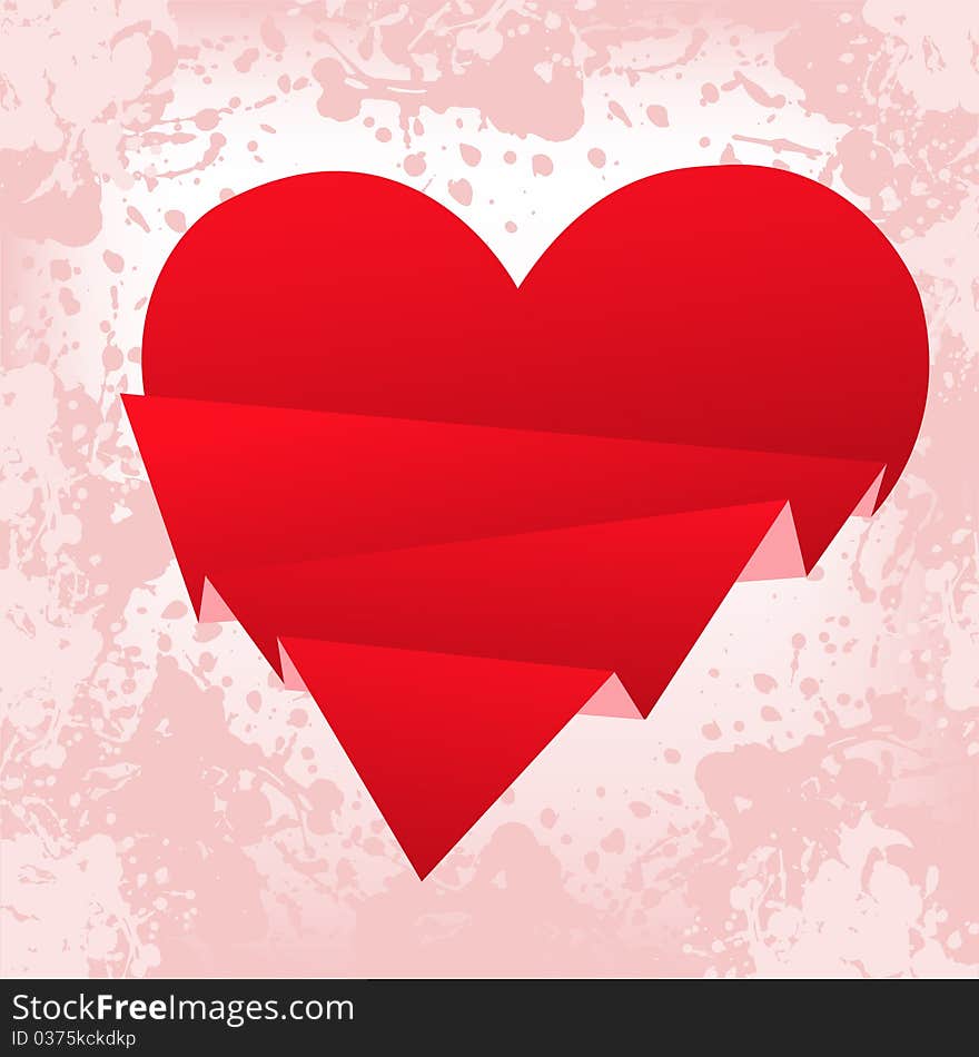 Spattered with pink background with a red paper broken heart