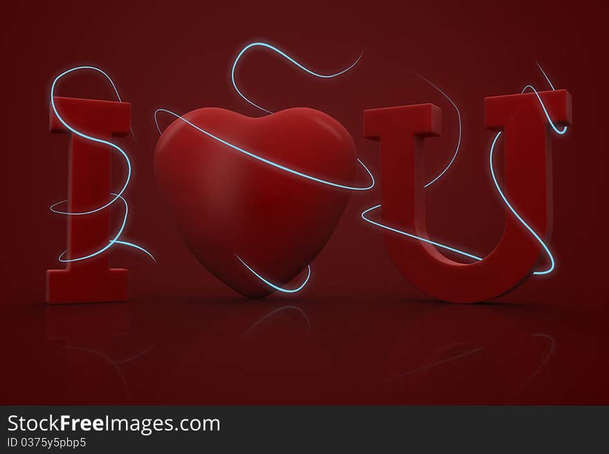 High quality 3d image of I love you valentine's day card with blurred swirled lines