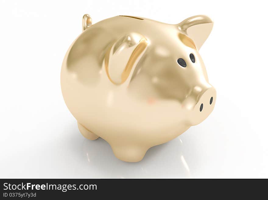 High quality 3d image of a golden piggy bank