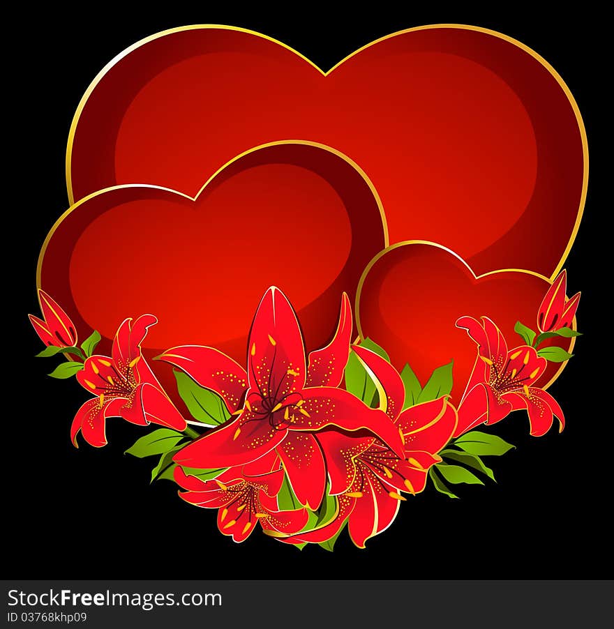 Red heart with flowers