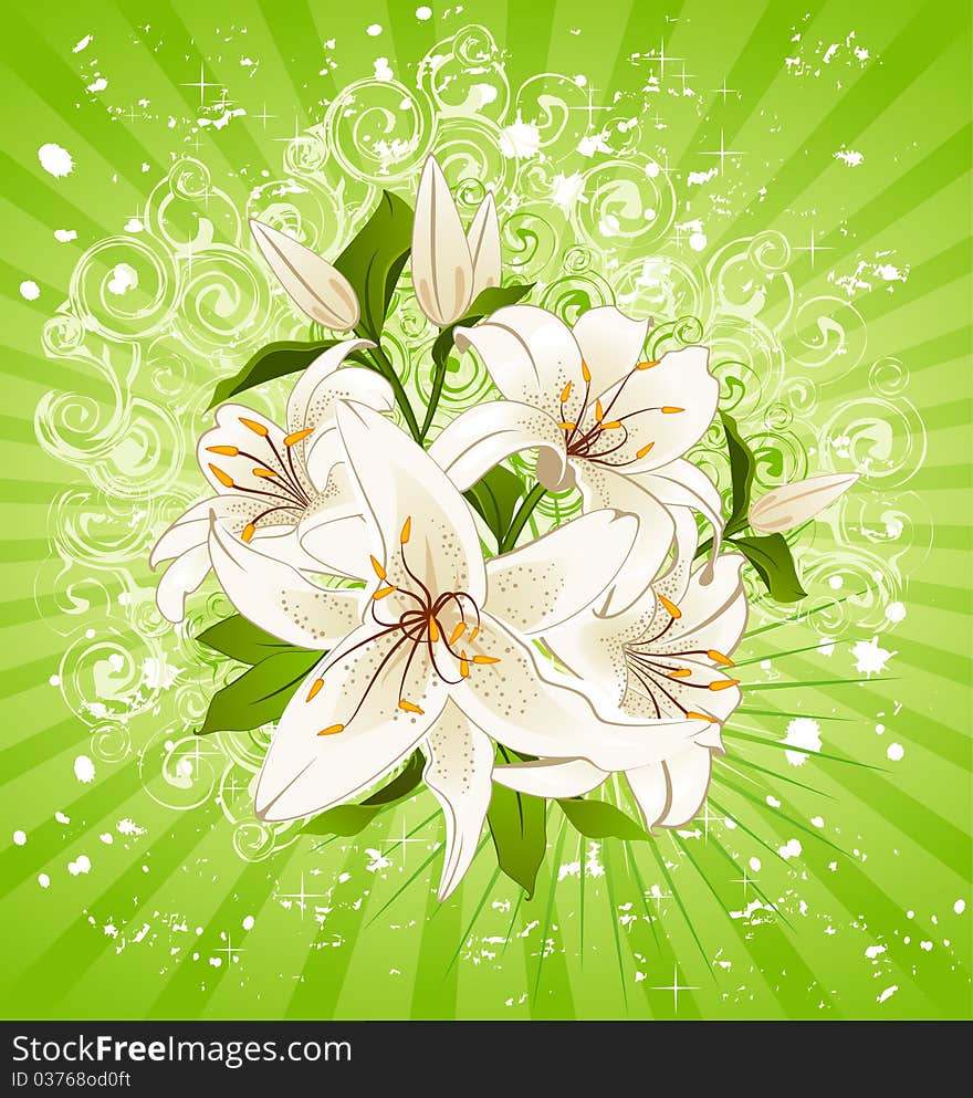 Green abstract background with beautiful flowers