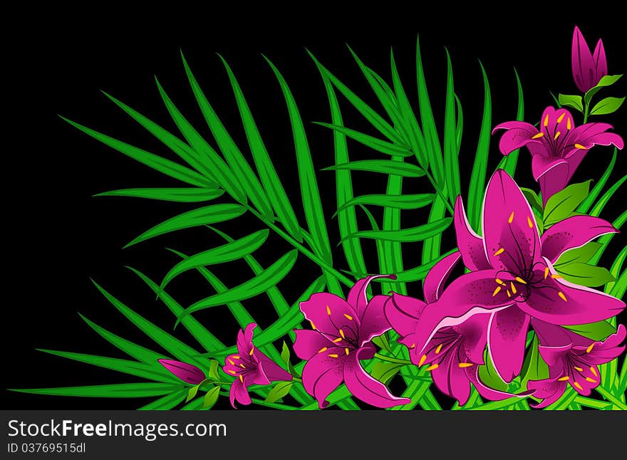 Background with beautiful tropical lillies