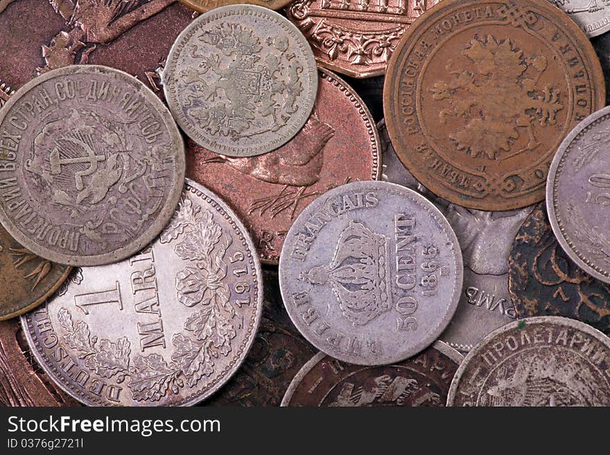 Photo with old coins background. Photo with old coins background