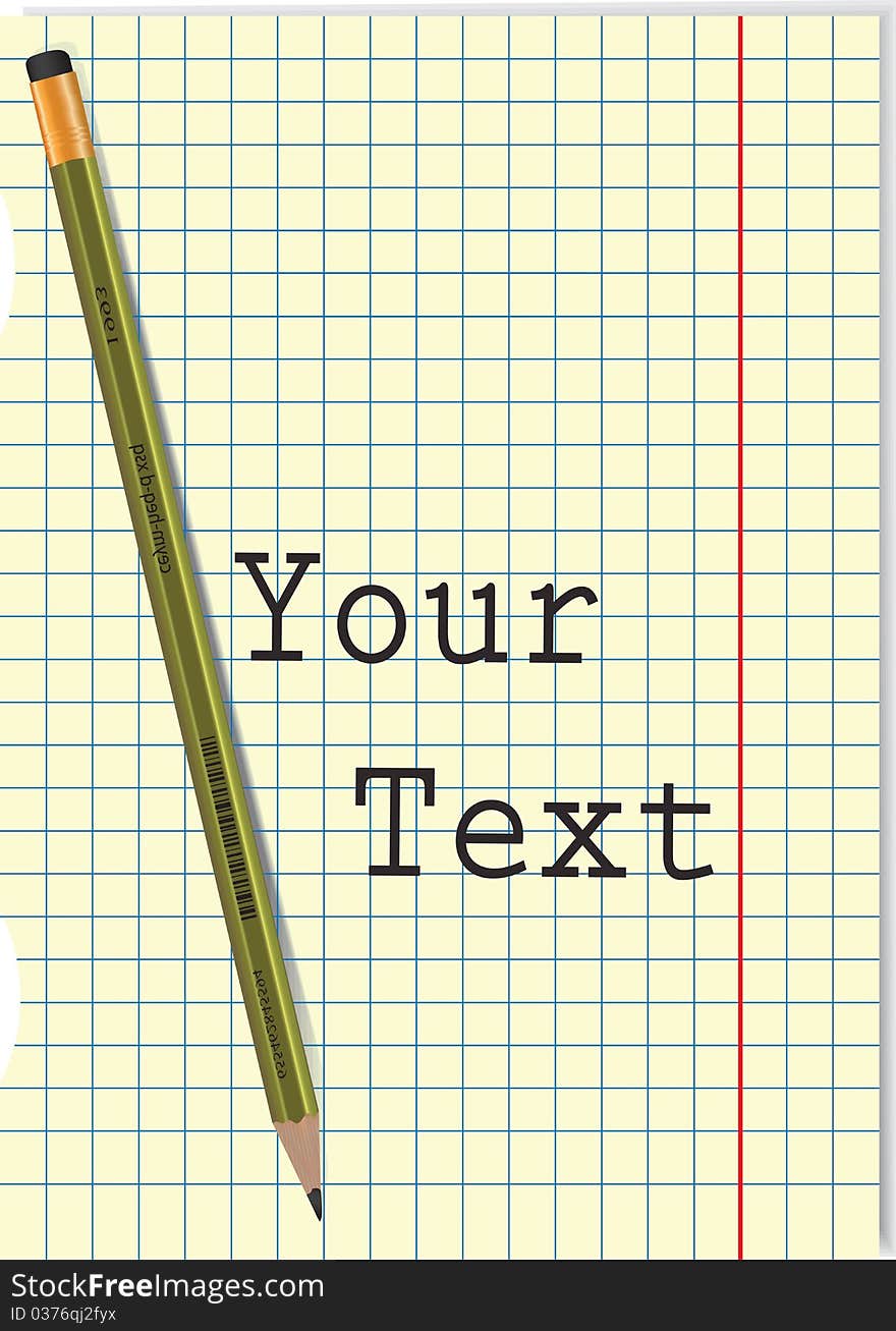 Vector of a pencil and a blank sheet of paper ready for your own text.