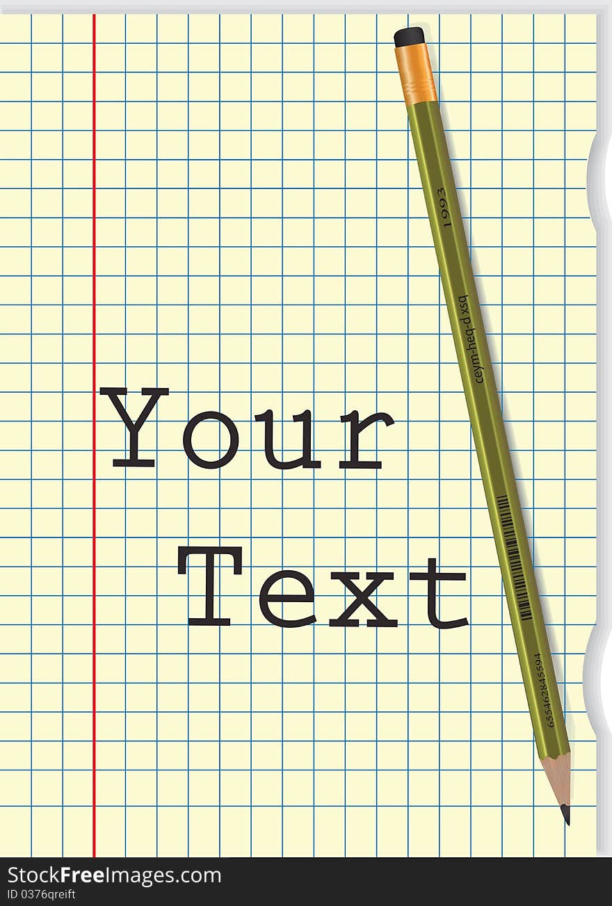 Vector of a pencil and a blank sheet of paper ready for your own text.