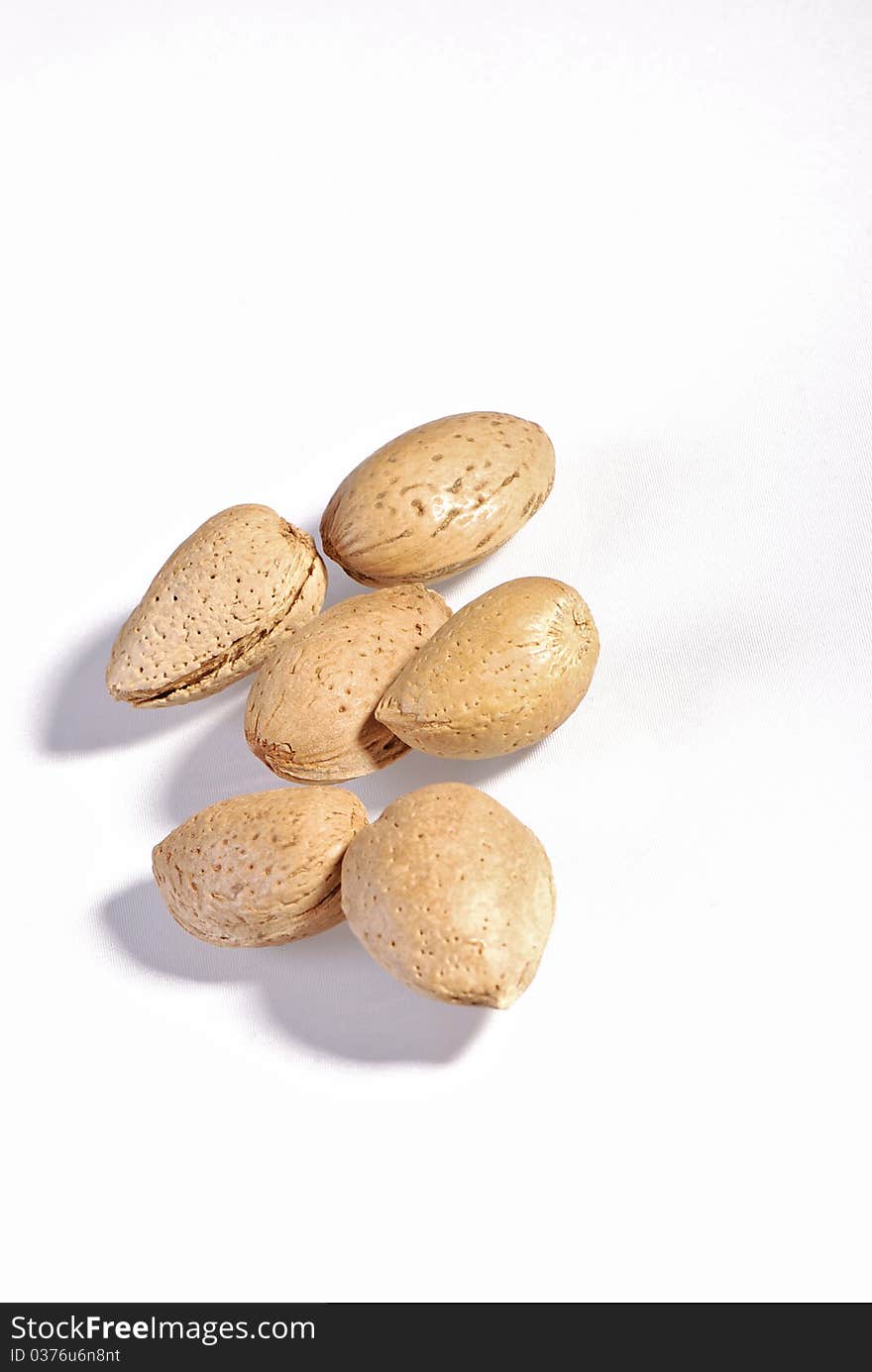 Nuts of almonds in a shell