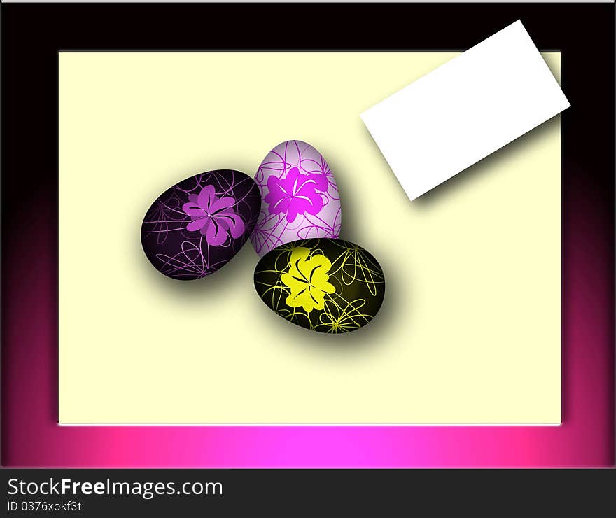 Easter many-colored of egg on the postcard with the wishes 3d