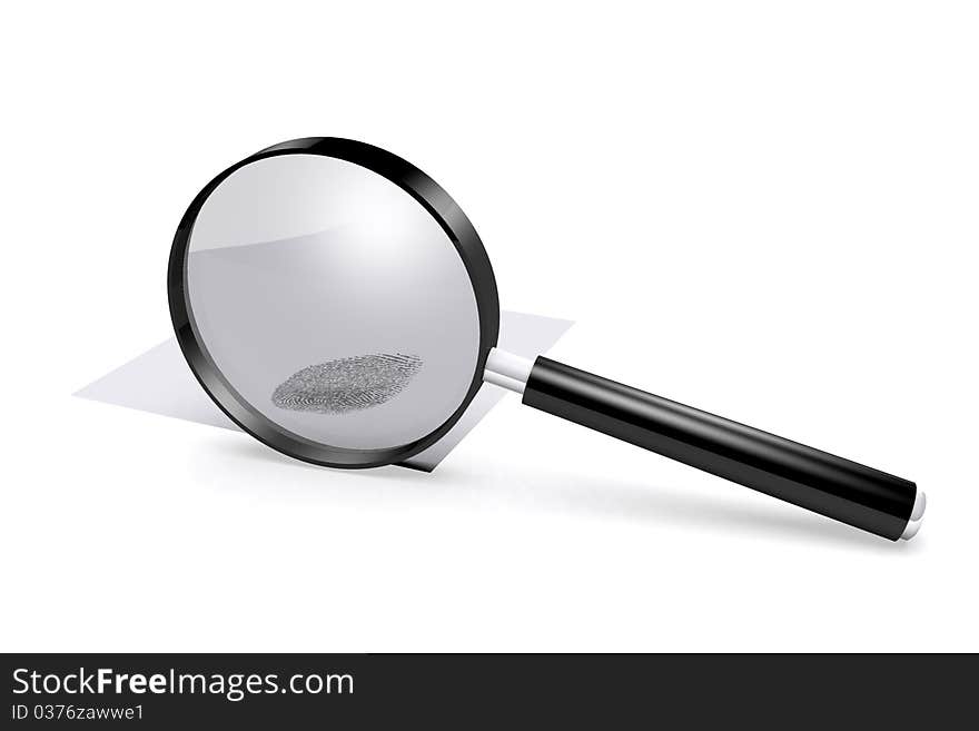 3D rendered magnifying glass over fingerprint