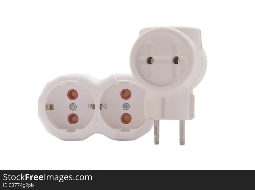 Double electric for the socket on a white background. Double electric for the socket on a white background