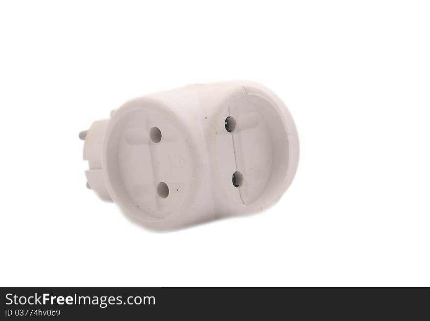 Double electric for the socket on a white background. Double electric for the socket on a white background