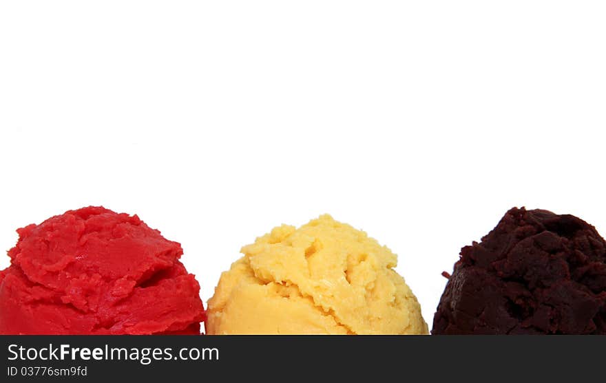 Three kind of ice cream scoops isoalated on white background