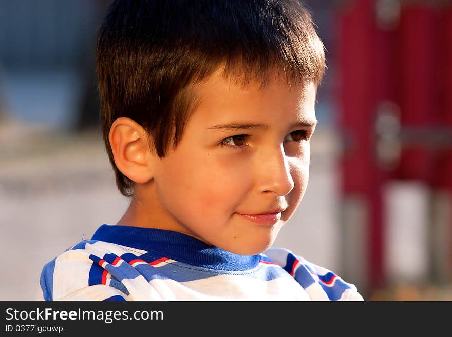 Portrait of smiling little boy - golden light