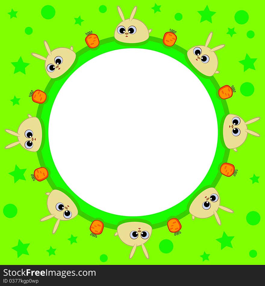 Within a round shape. Children. Green. Cute bunnies and carrots. Easter. Within a round shape. Children. Green. Cute bunnies and carrots. Easter.