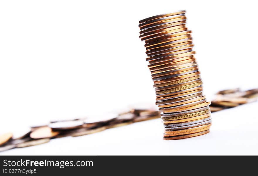 Gold coins. On white background