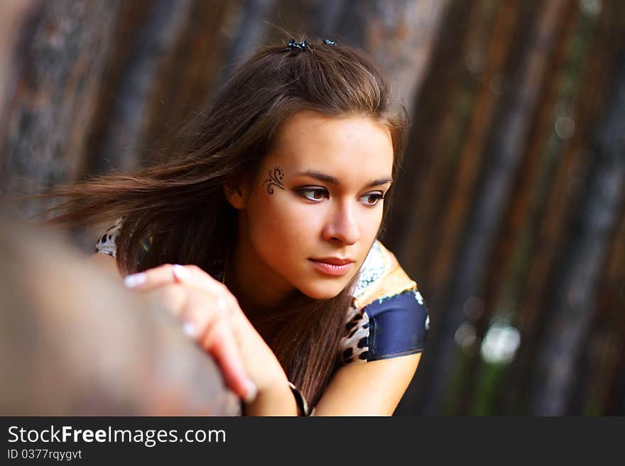 An attractive girl on the nature