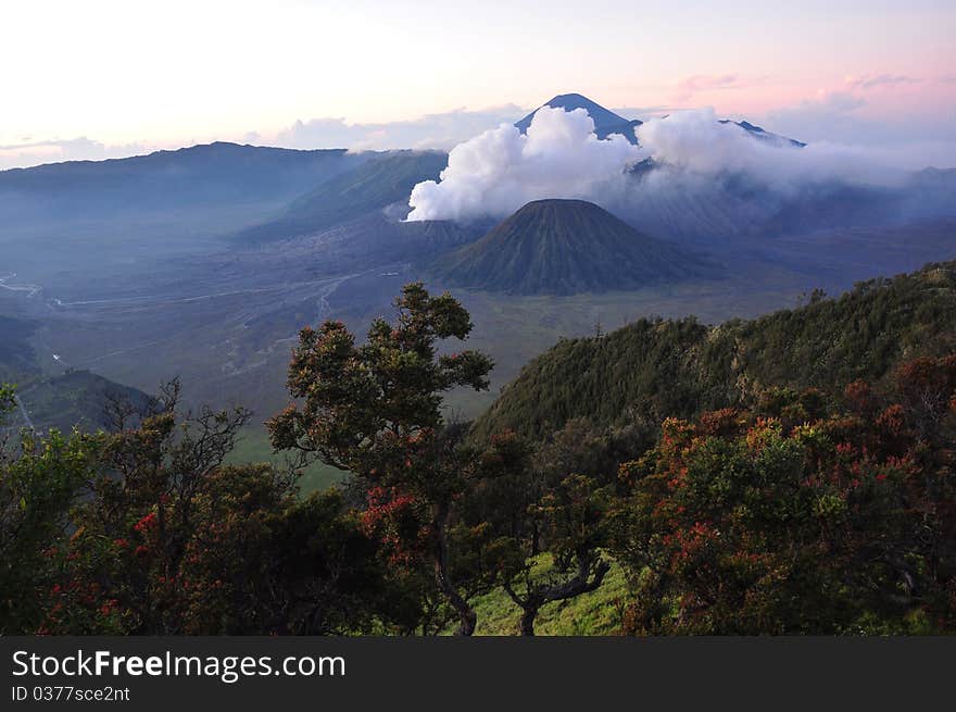 Mount Bromo erupting