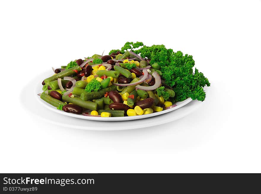 Salad Of Pods And Red Beans, Corn, Chili, Onions,