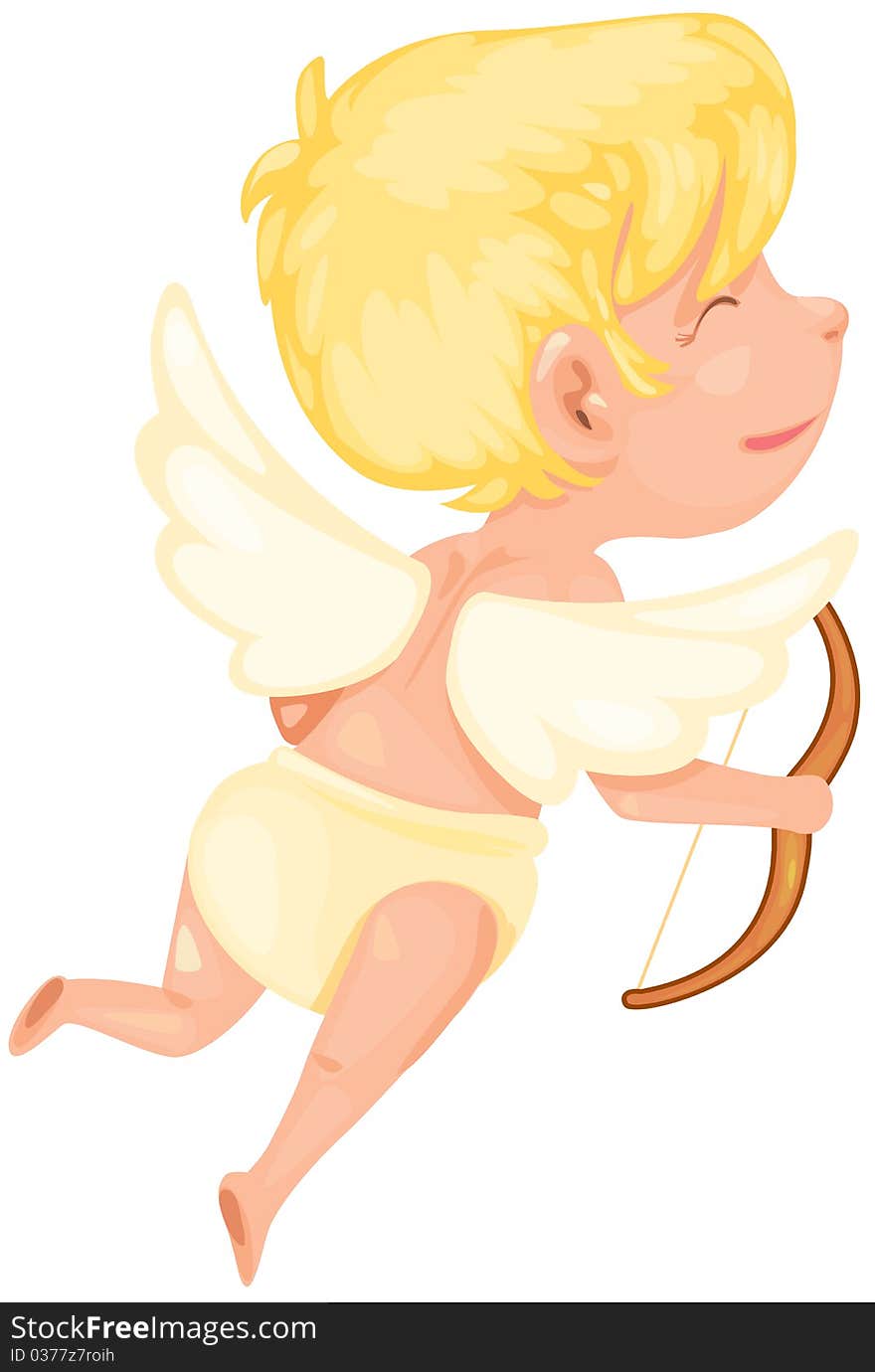 Illustration of isolated cartoon cupid with arrow on white