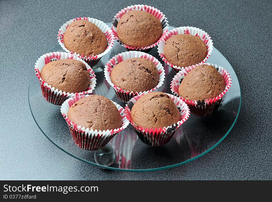 Plate full of chocolate muffins