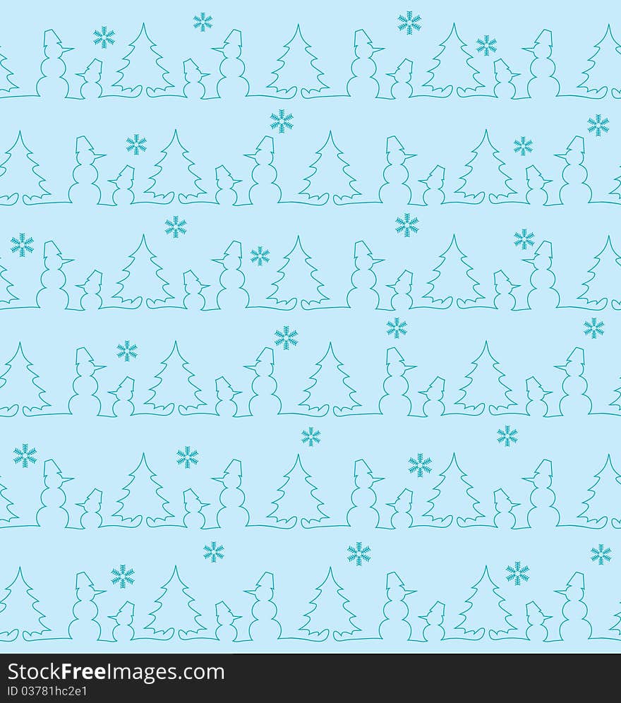 Pattern with snowmen and fur-trees